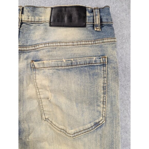 AHP Another Hype Piece Jeans Mens SZ 36 Blue Distressed Whiskers Slim Straight - Picture 10 of 14